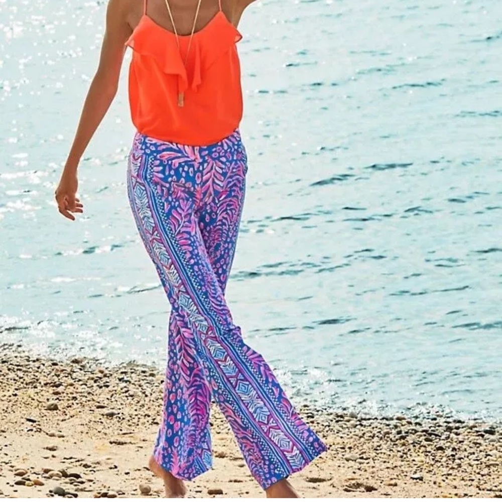 NWT Lilly Pulitzer Bal Harbour Mid Rise Palazzo Womens Pants Pundy Blue - Picture 2 of 9